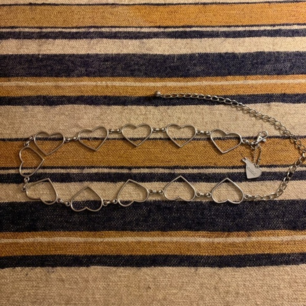 Mudd Silver‎ Heart Chain Belt Women Y2K Grunge Punk Goth Cottage VTG 90s